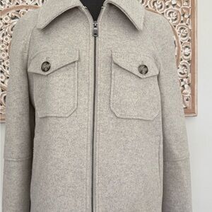 Avec Les Filles Light Taupe Zip-Front Wool Shirt Jacket